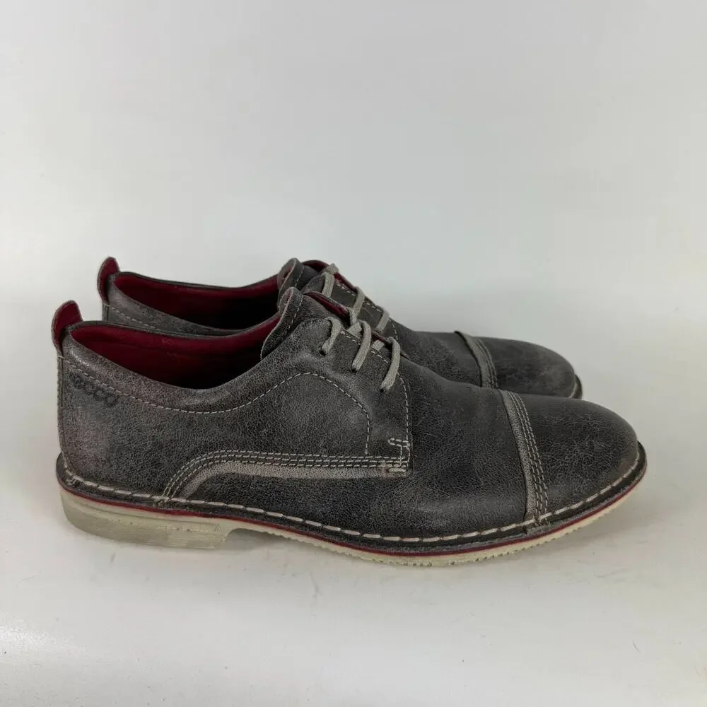 ECCO Adar Dress Shoes Men 7 gray Leather Lace-Up Cap Toe Low Top Classic_2